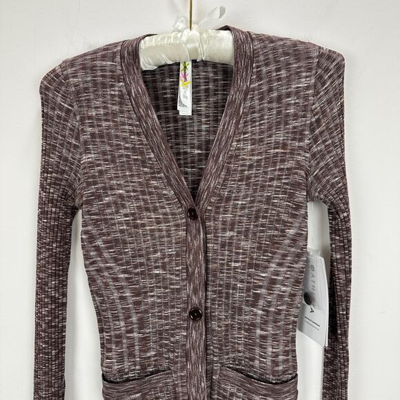 Athleta Revolve Seamless Cardigan Ribbed Knit Stretch Brown Purple XXS NWT - Picture 4 of 14